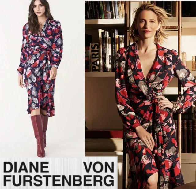 Seen On TV $535 Pure Silk DIANE VON FURSTENBERG Carla Two Floral Wrap Dress Sz 6