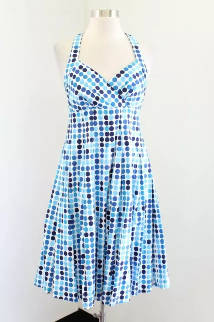 Calvin Klein Blue White Polka Dot Pleated Fit and Flare Dress Size 4 Rockabilly