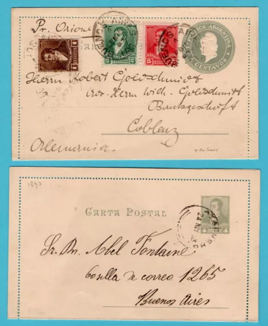 Argentine 2 Postal Lettre Feuilles 1897 Ba To Allemagne, 1893 Ayacucho