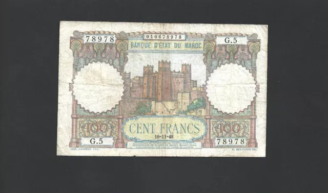 Billet Maroc 100 Francs 1 du 10-11-1948 en état TB , BILLET RADAR N°78978 G.5