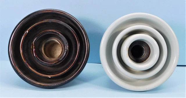 Lot of 2~Vintage Brown Porcelain High Voltage Power Line Wire Insulator's 5