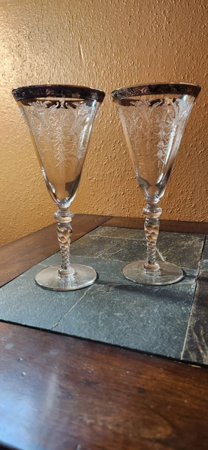 Morgantown CARLTON MARCO PLATINUM Water Goblet Glass 8" Morgantown CARLTON MARCO PLATINUM Water Goblet Glass 8"