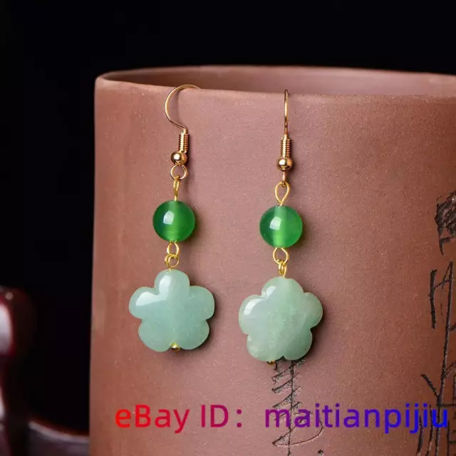 Green Jade Flower Earrings Gifts Chalcedony 925 Silver Jewelry Natural Women 3