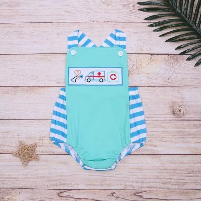 New Infant Boy's Embroidered Ambulance Bubble Romper