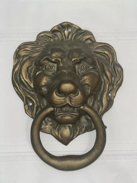 Antique Brass Lion Head Door Knocker Georgian Art Noveau Large 10” X 8” W