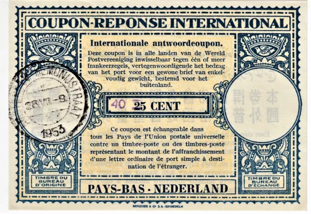 Internationaler Antwortschein-,IAS, IRC, CRI Typ London,NEDERLAND-AMSTERDAM 1953