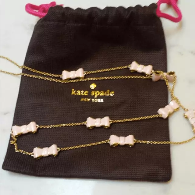 Kate Spade New York “Take A Bow" Light Pink Enamel Bow Scatter Necklace