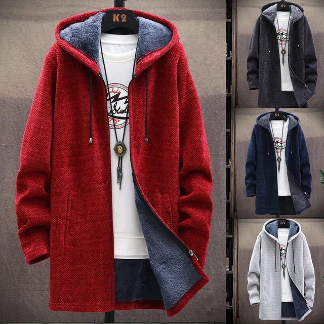 Men's Drawstring Thick Warm Fleece Lined Hoodie Zip Coat Jacket Sweatshirt Tops*