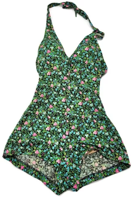 Vintage Rose Marie Reid One Piece Swimsuit Green Floral Small