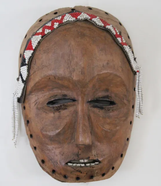 Eskimo Wood Mask with Glass Beads FREE USA SHIPPING!