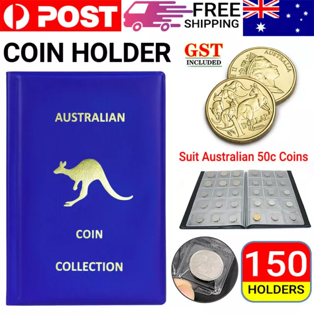 150 Coins Album Australian Coin Storage Collection Case Folder Book Holds Blue A