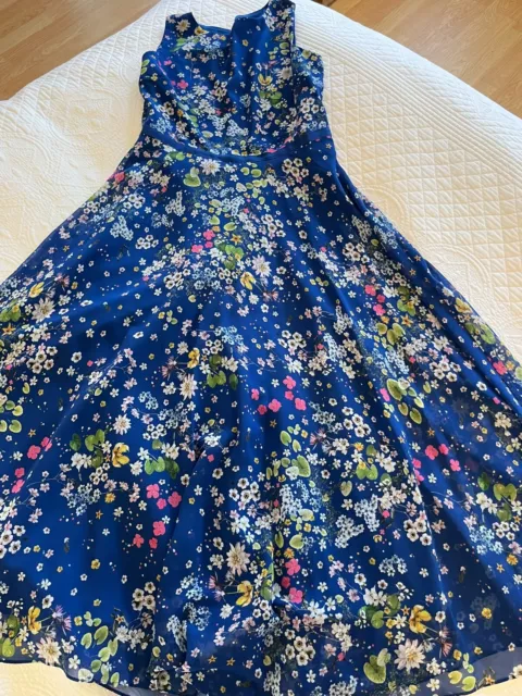 Hobbs ‘Carly' blue floral fit and flare midi occasion dress size 12. Worn once