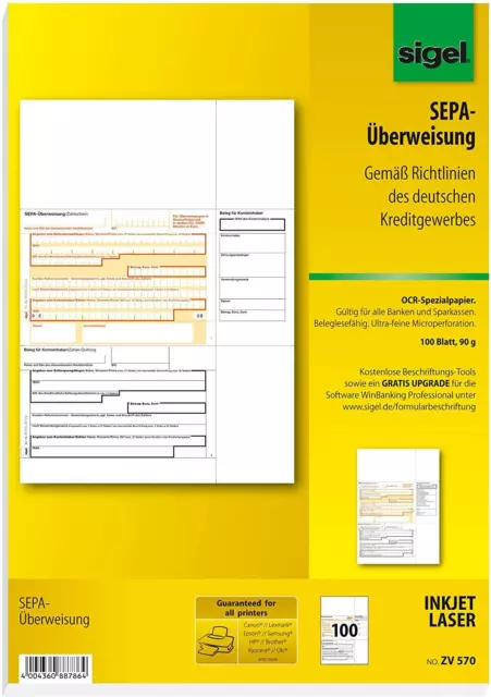 sigel Bankformular "PC SEPA Überweisung" DIN A4 100 Blatt