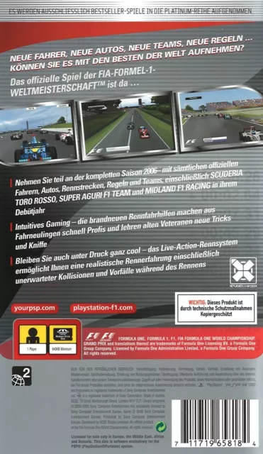 F1 Formula 06 Empfohlen von Niki Lauda Sony PlayStation Portable PSP 2