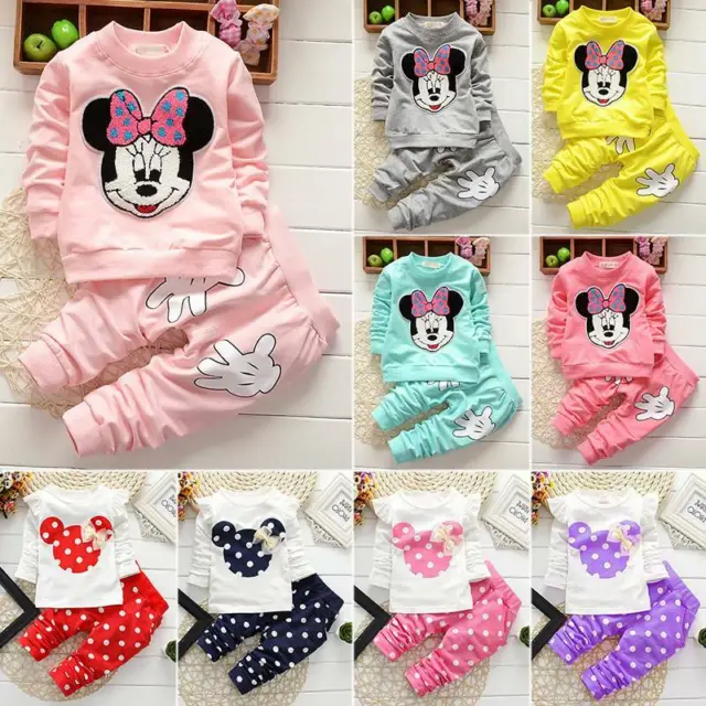 Kids Baby Girls Tracksuit Clothes Minnie Mouse Sweatshirt Tops Pants Outfits UK