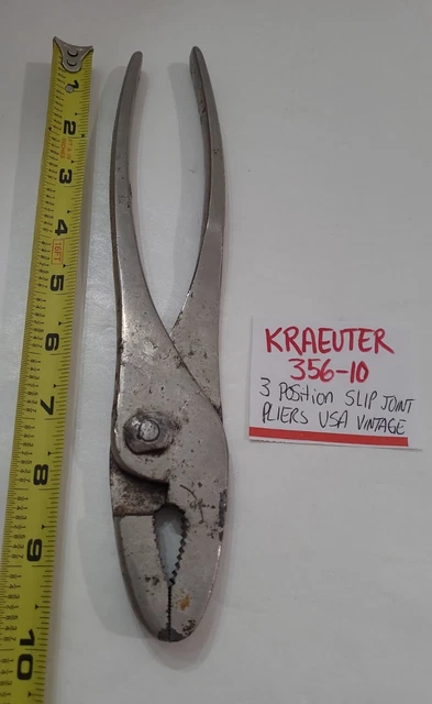Kraeuter 356-10 3 Position Slip Joint 10" Pliers USA Vintage Old Hand Tool