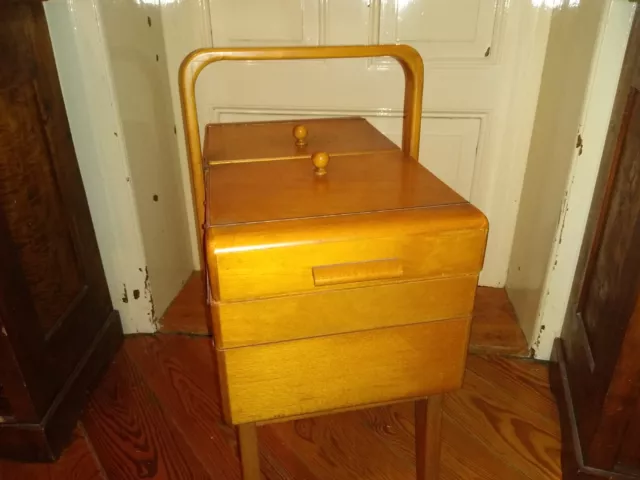 50er 60er Vintage Nähkasten Nähschrank Nähkästchen Nähtisch Akkordion Art Deco 2