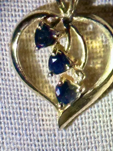 Gold Electro Over 925 Silver Heart Pendant & Chain With Blue Spinels & Diamond 3