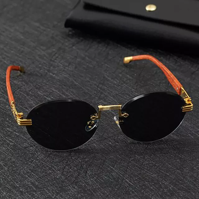 Fashion Round Sunglasses Men Women Retro Metal Bar Rimless Hip Hop Shade Glasses 2
