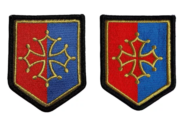 Lot De 2 Ecussons Brode Region Occitanie Façon Blason Et Croix Patch Scratch