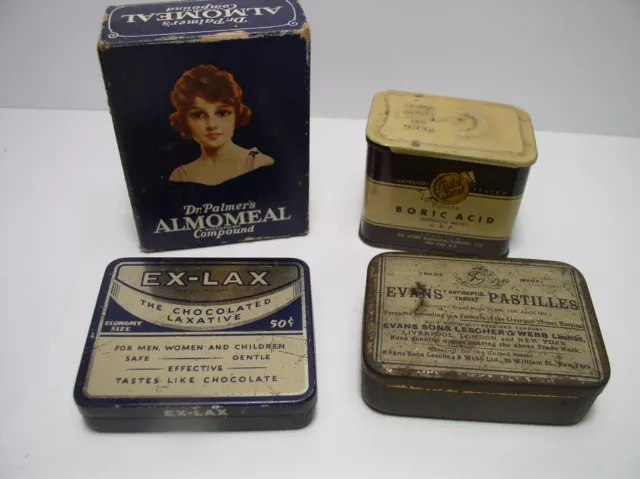 Vintage Pharmacy Tins and Box Ex-Lax Evan's Almomeal