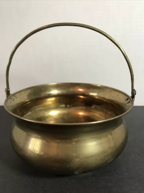 6” Diameter Brass Pot Vase Fold Down Handle Made in India