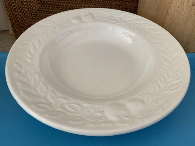 VINTAGE CRATE Barrel White Ceramic Embossed Fruit Pattern