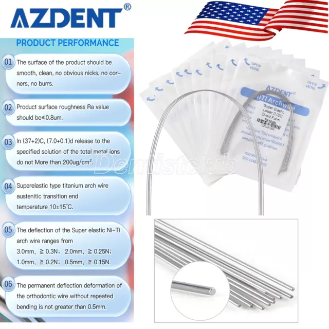 AZDENT Dental Orthodontic Super Elastic Niti Round Arch Wires Ovoid 10pcs/pack