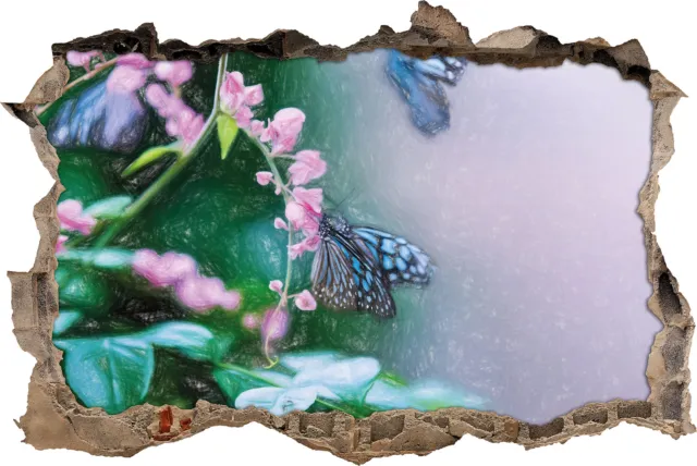 Hermoso Mariposas De Flores Rosa - 3D-Look Avance Arte Pegatinas de Pared