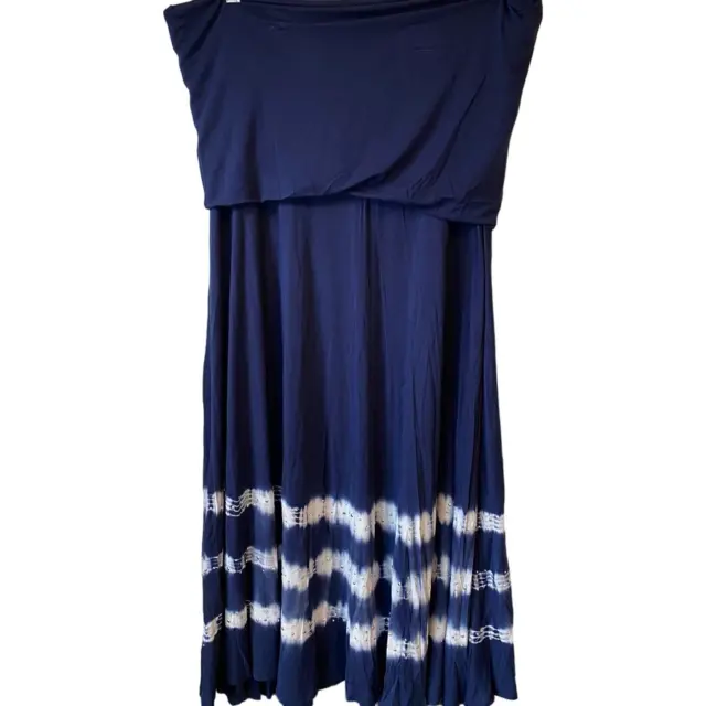 I.N.C International concepts Blue Tied Dye Gemstone Flare Maxi Skirt Women Sz XL