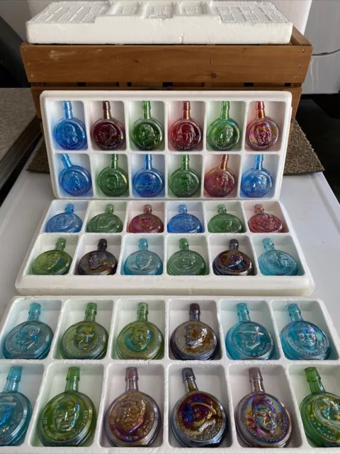US Presidents 3 Sets Of 12 WHEATON Glass Bottle Decanters Vintage. Complete Set
