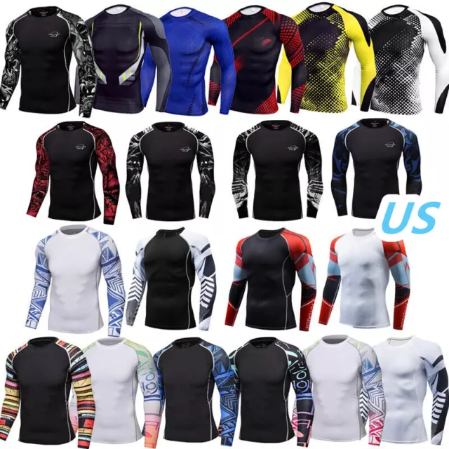 US Mens Quick Dry Rashguard Swim Shirt Long Sleeve Compression Tops Sweatshirt