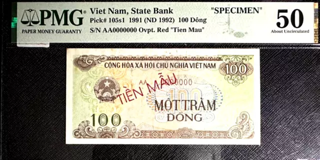 PMG50 AUNC 1991 VIETNAM  100 Dong "SPECIMEN"S/N0000 B/note(+FREE1 note) #23695