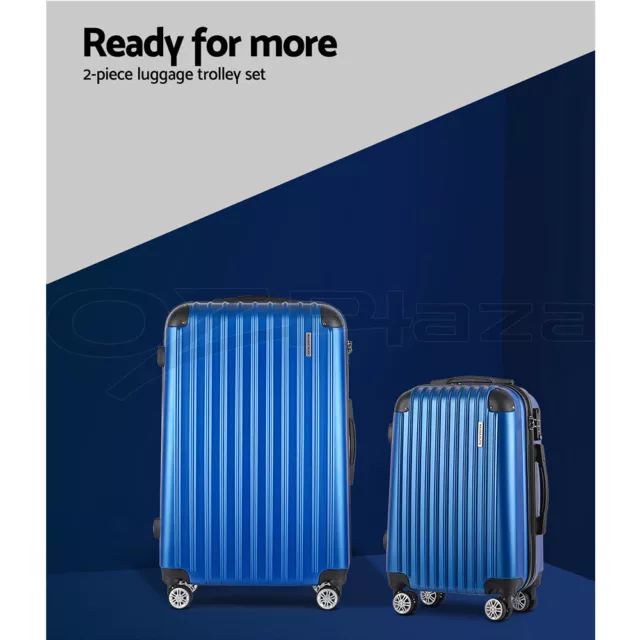 Wanderlite 2pcs Luggage Trolley Set Travel Suitcase Carry On Hard Case Blue 2