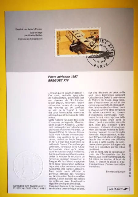 France Notice Philatélique 1997 Breguet XIV Aéropostale Poste aérienne N°61