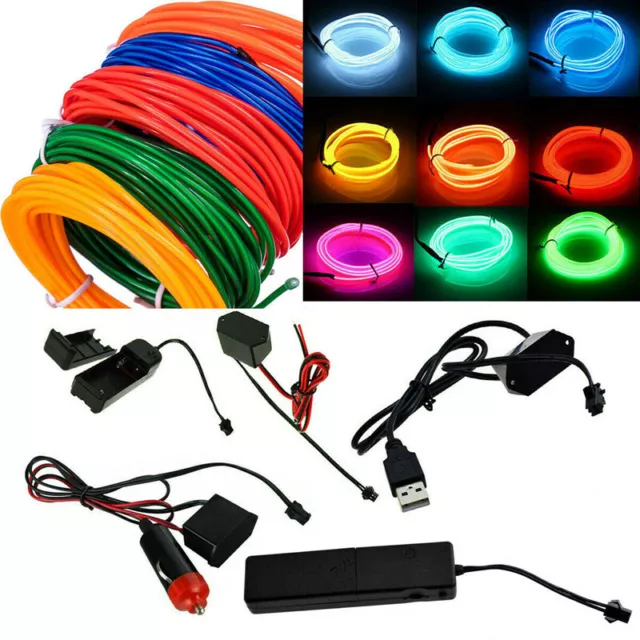 LED Glow Neon EL Wire Light String Strip Rope Tube Car Party Decor + Controller