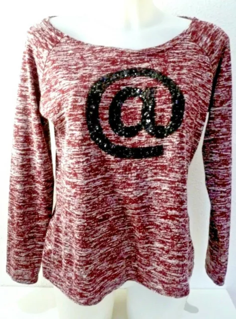 Pull taille S M 34 36 38 40 motif " @ " Arobase en sequins noirs bordeaux chiné