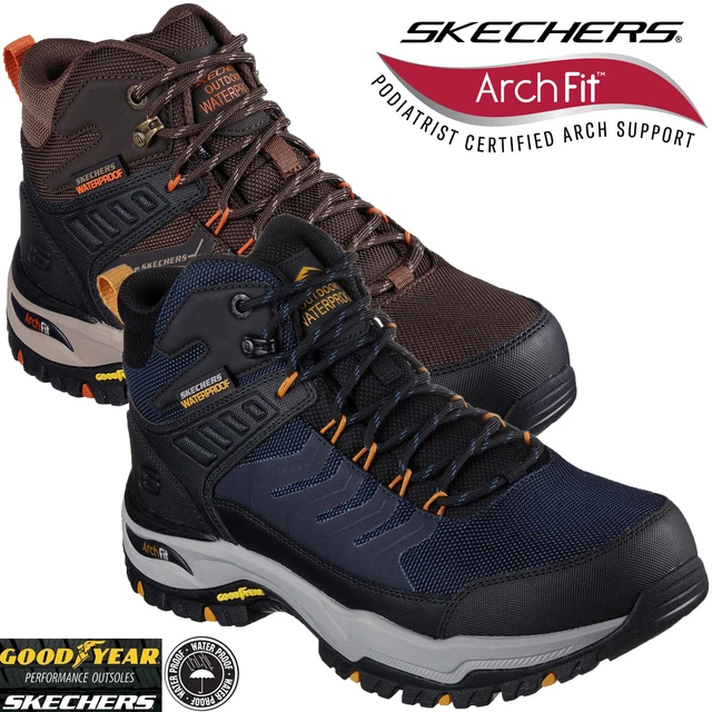 SKECHERS MENS WALKING Boots Hiking Arch Fit Blue Black Waterproof
