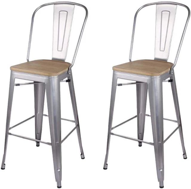 GIA High Back Armless Metal Bar Chair Light Wood Seat Set of 2 Silver Modern