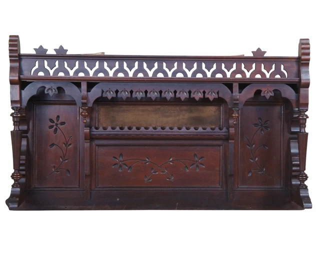 Antique Victorian Walnut Carved Organ Buffet Sideboard Backsplash Pediment 45"