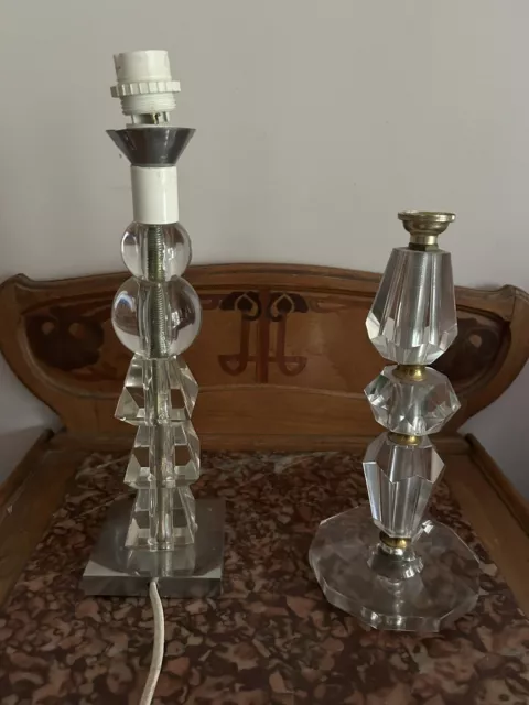 2 Anciens Pieds De Lampes En Verre Des Années 50