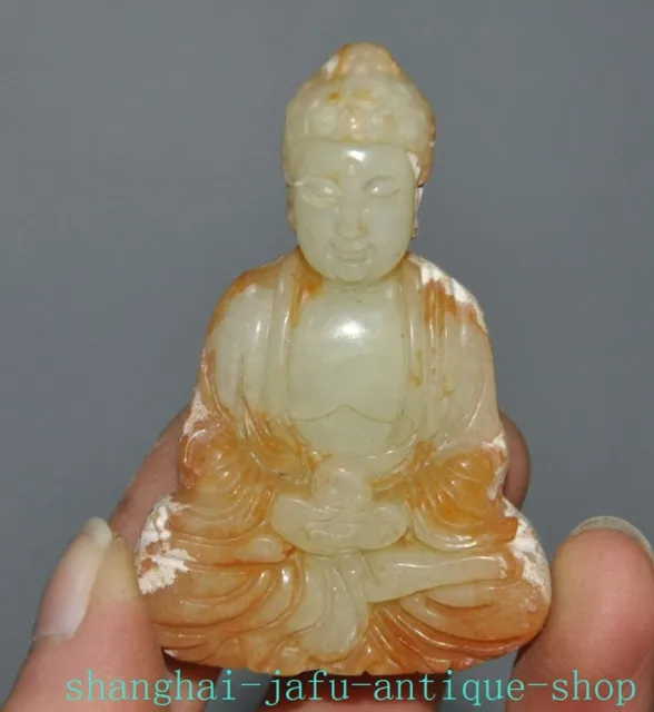 2.4" China Buddhism Old Jade Hand carved Sakyamuni Shakyamuni Buddha statue