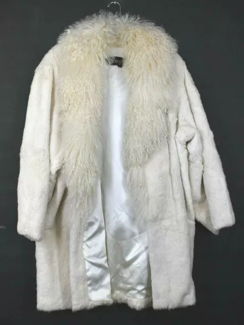 Greg Bell Women Long Sleeve Shawl Neck Rabbit Fur Open Front Cardigan Coat L 2