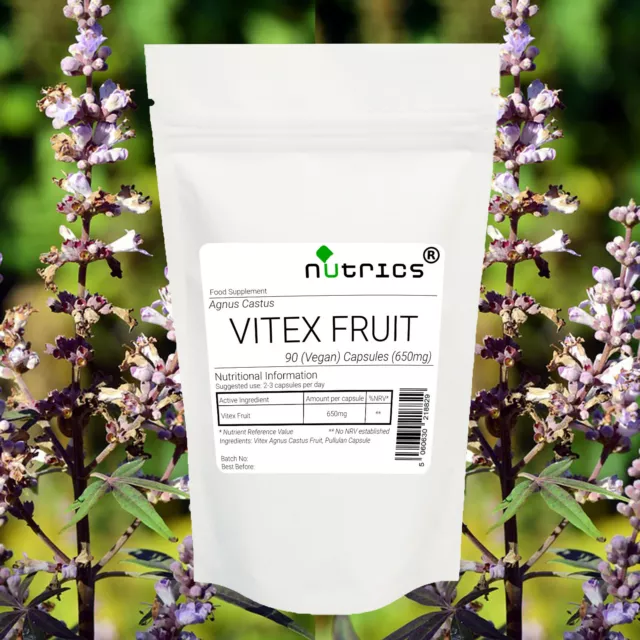 Nutrics® VITEX FRUIT AGNUS CASTUS 650mg Chasteberry 100% Pure 90 Vegan Capsules