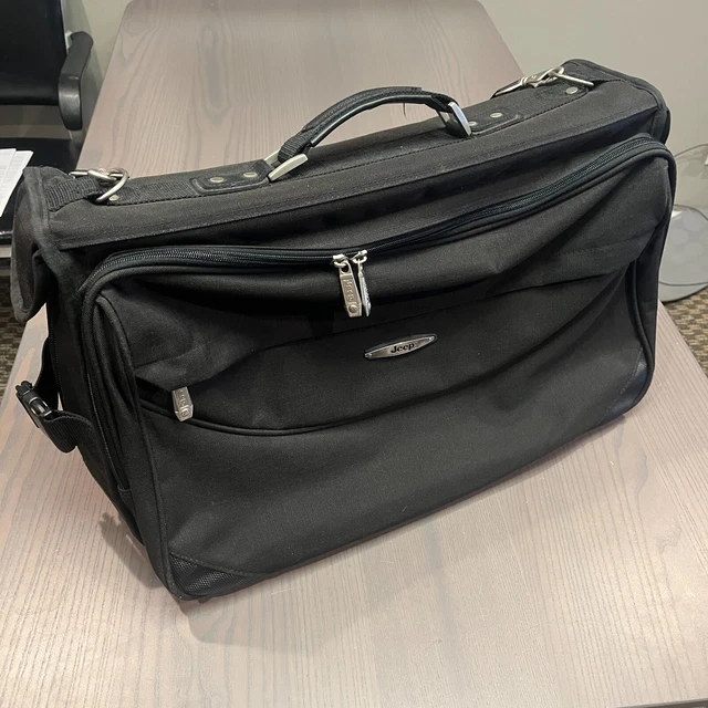 Jeep Suit Garment Bag Travel Luggage Black Canvas Black Bi-Fold Carry-On Vintage