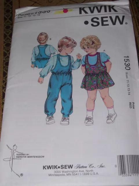💐Kwik Sew #1530-Toddler's Jumpsuit - Jumper & Two Style Shirt Pattern  T1-T4 Ff