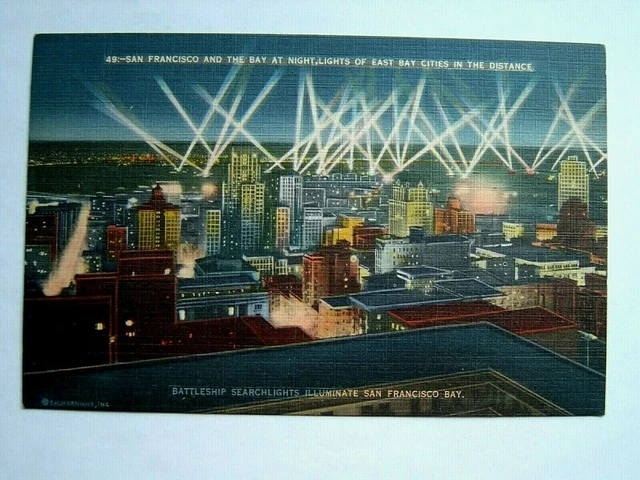 San Francisco  And The Bay At Night Vintage Linen Postcard # 49