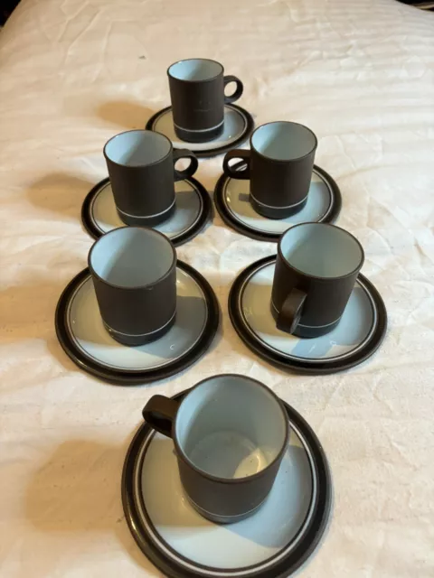 Hornsea Pottery Contrast Set 6 Espresso Coffee Cups And Saucers VGC