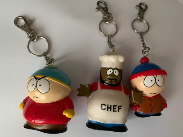 South Park Vintage Collectable 1998 Key Ring Chains x 3 cartman , chef , stan