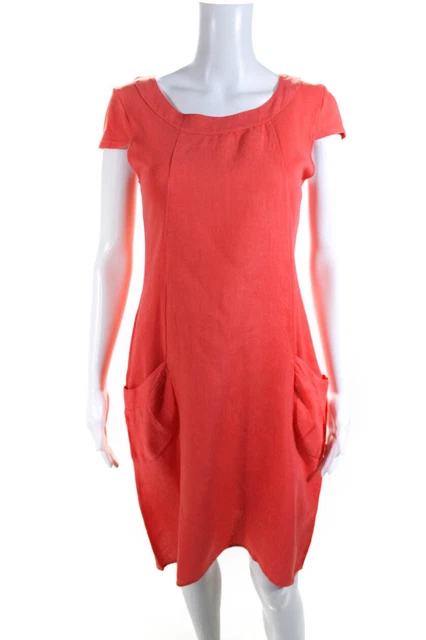 Luna Luz Womens Linen Cap Sleeve Scoop Neck Sheath Dress Coral Size XS